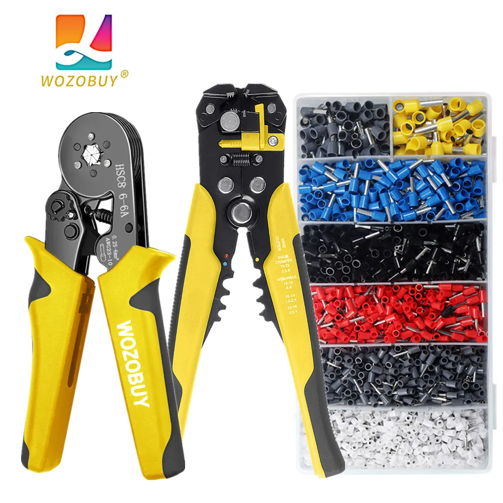 Ferrule Crimper Tool, WOZOBUY Ratchet Crimping Tool Kit-Wire Stripper / Crimper Plier ,or Plier Set with Connectors