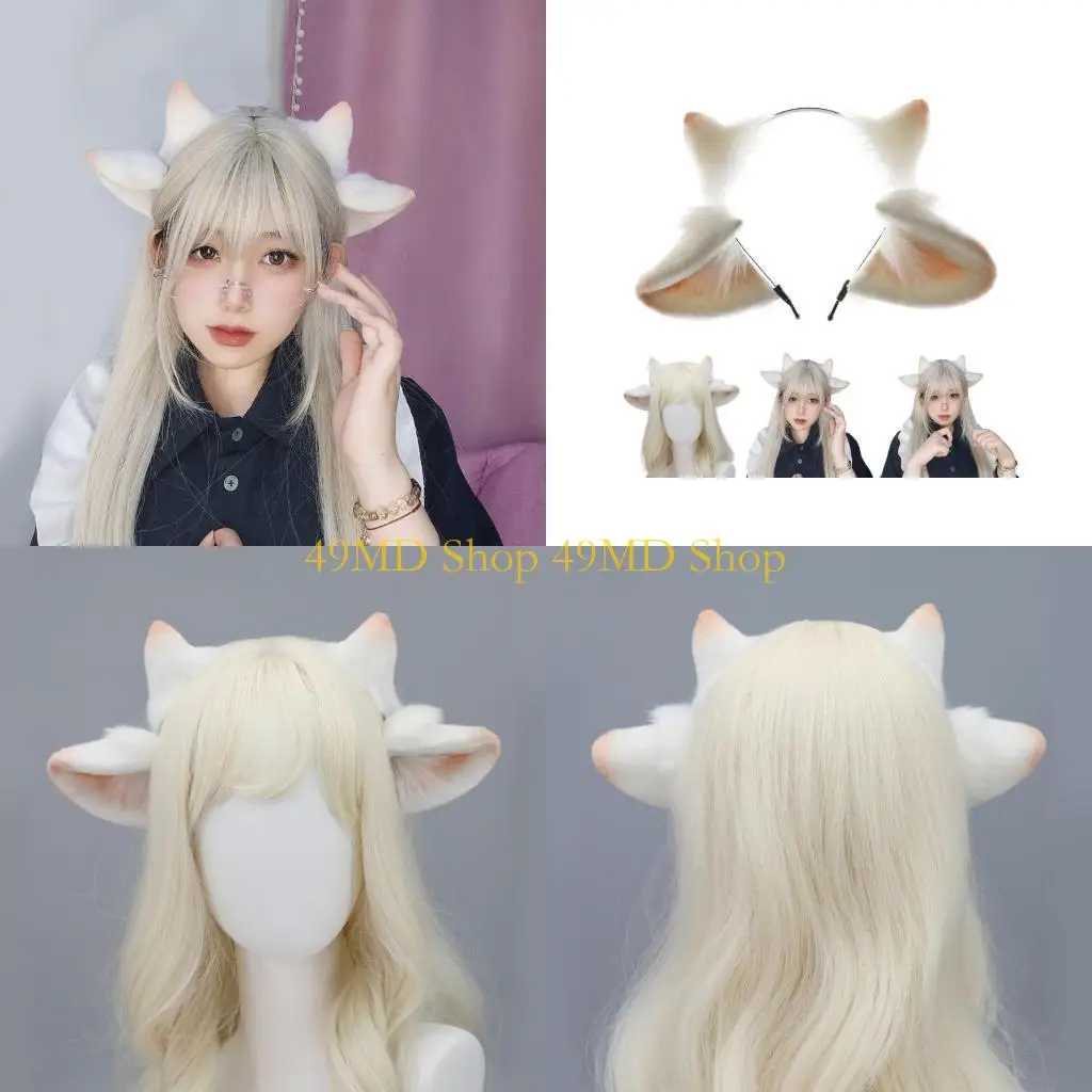 

49MD Anime Plush Sheep Horn HairHoop Role Play Stage Hairband Live Broadcast Headband