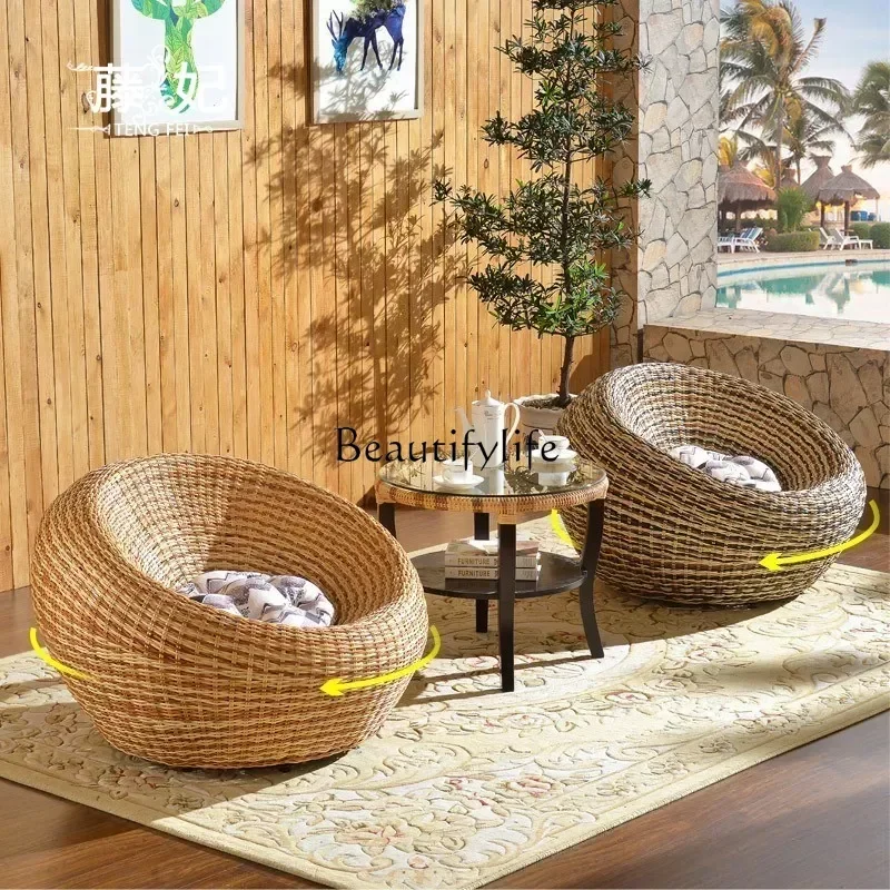 N Rattan Chair Three-Piece Balcony Table and Chair Combined Tea Table Leisure Chair