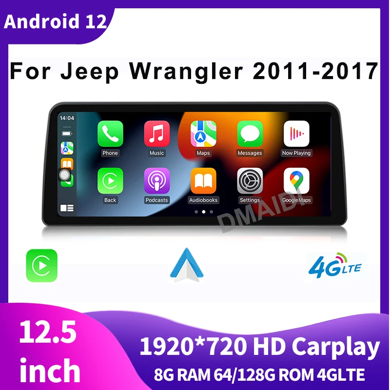 

12.5inch Android 12 8+128G Car Multimedia Player Radio GPS Navigation for Jeep Wrangler 2011-2021 CarPlay Touch Sceen