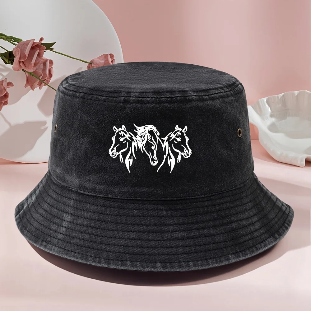 Classic Unisex Bucket Hat with Printed Patterns, Designed with a Vintage Wash Effect, Suitable for Outdoor Activities or Everyday Casual Wear.