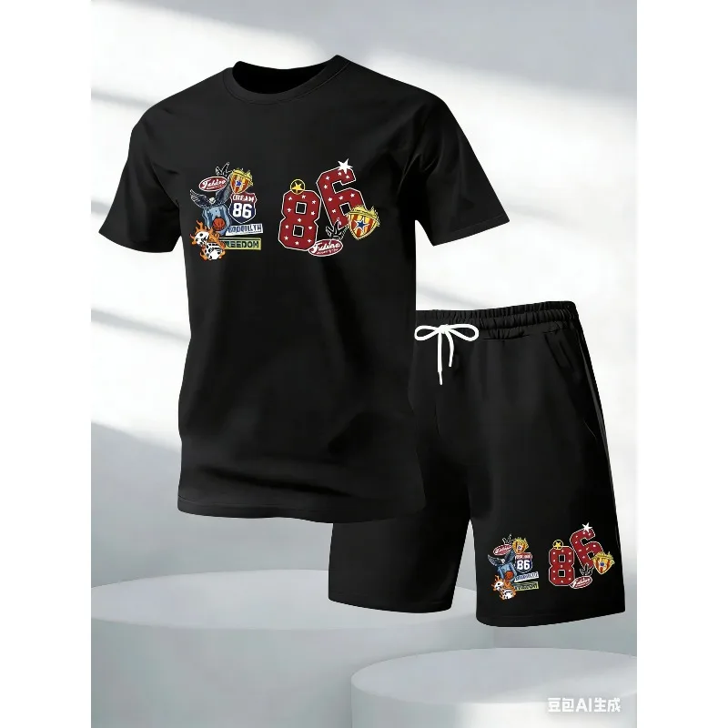 

Fashion and Casual Summer Outdoor Sports Set Men's Breathable T-shirt and Shorts Casual Fashion Two-piece Set