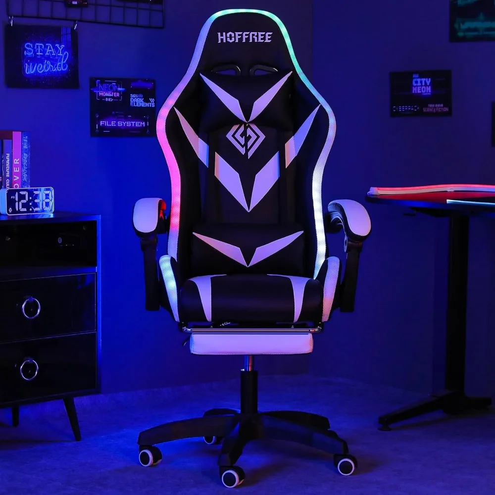 Bürostuhl mit Bluetooth-Lautsprecher und LED-Licht, ergonomischer Gaming-Stuhl mit Massagefunktion