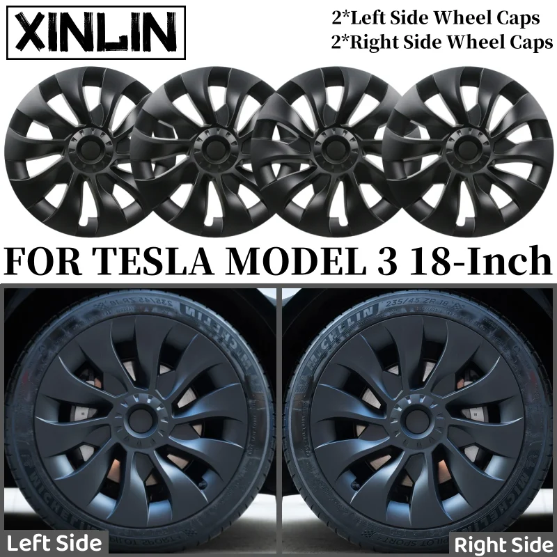 4PCS 18Inch Wheel Caps Automobile Hub Cap Performance Replacement Wheel Hubcap Full Rim Cover For Tesla Model 3 2023 Accessories