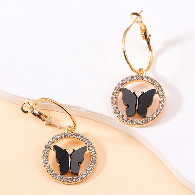 Delicate Shiny Rhinestone Butterfly Dangle Hoop Earrings For Women Girls Cute Insert Drop Earrings Jewelry Accessories Gifts