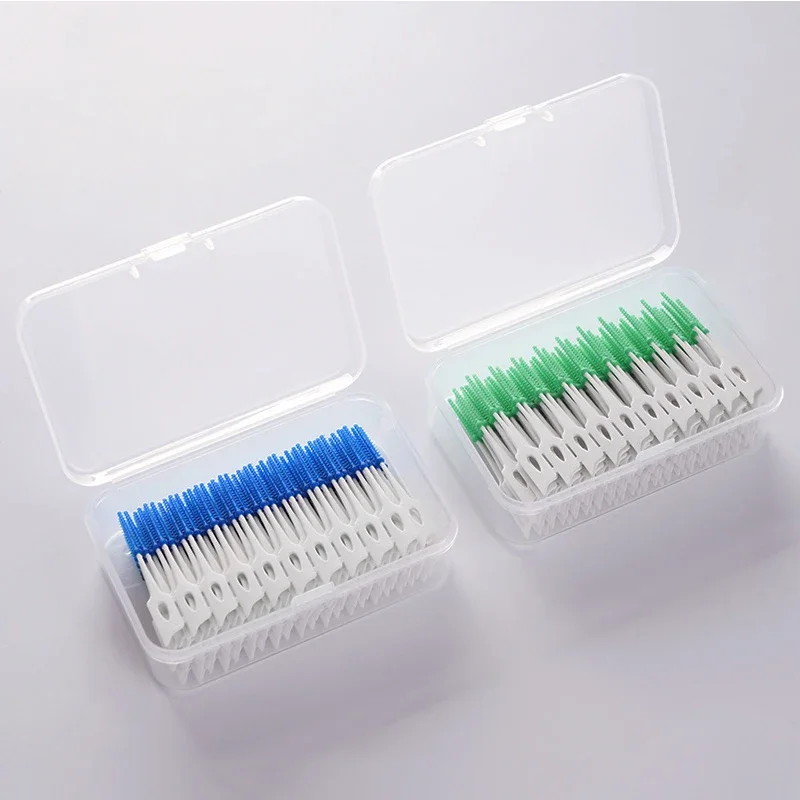 

400-200pc Interdental Silicone Brush Between Teeth Silicone Toothpicks With Thread Toothpick Brush Disposable Oral Cleaning Tool