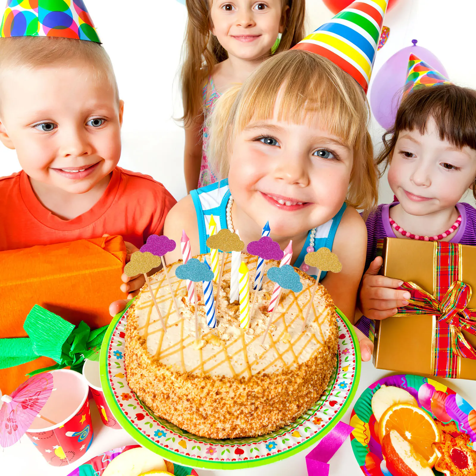 

20Pcs Clouds Cake Toppers Glitter Decorative Picks Birthday Shower Cupcake Fruit Party Decorations Cloud Cake Topper