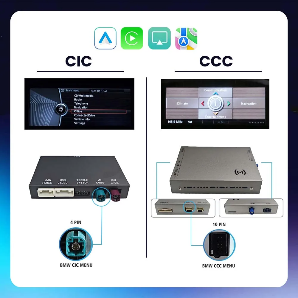 BONROAD اللاسلكية CarPlay أندرويد السيارات محول لسيارات BMW E60 E61 E62 E63 E64 CCC CIC بلوتوث مرآة ربط واجهة وحدة