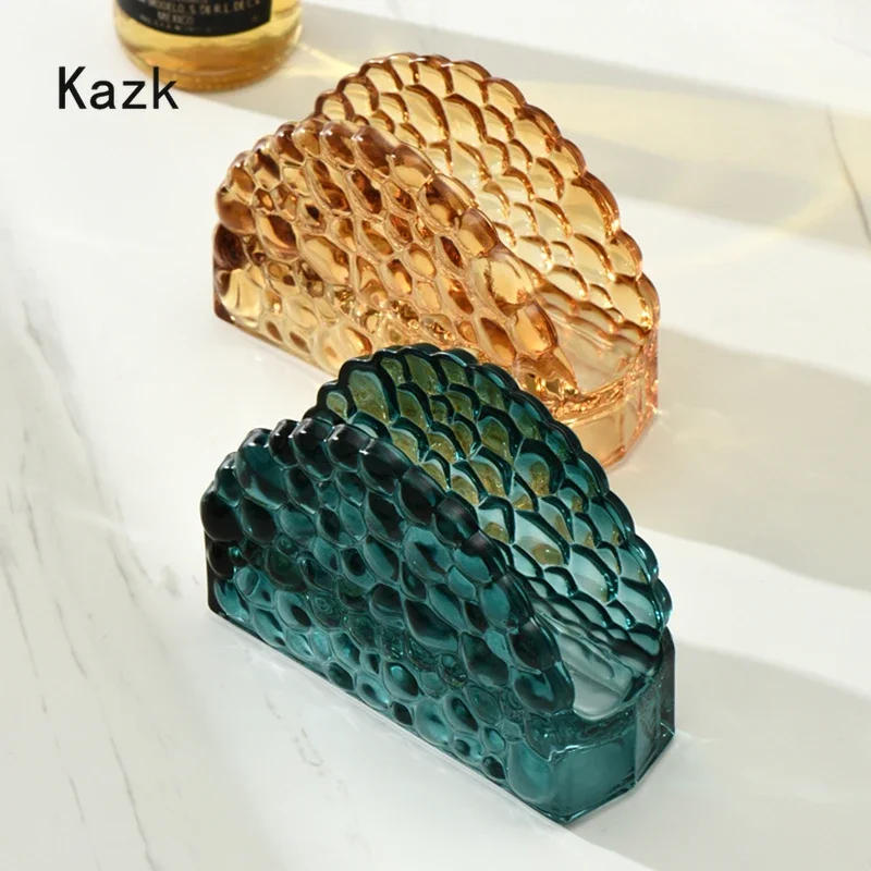 

Retro Relief Glass Napkin Holder Hotel Restaurant Decor Coffee Shop Desktop Tissue Holder Home Living Room Decoration Ornaments