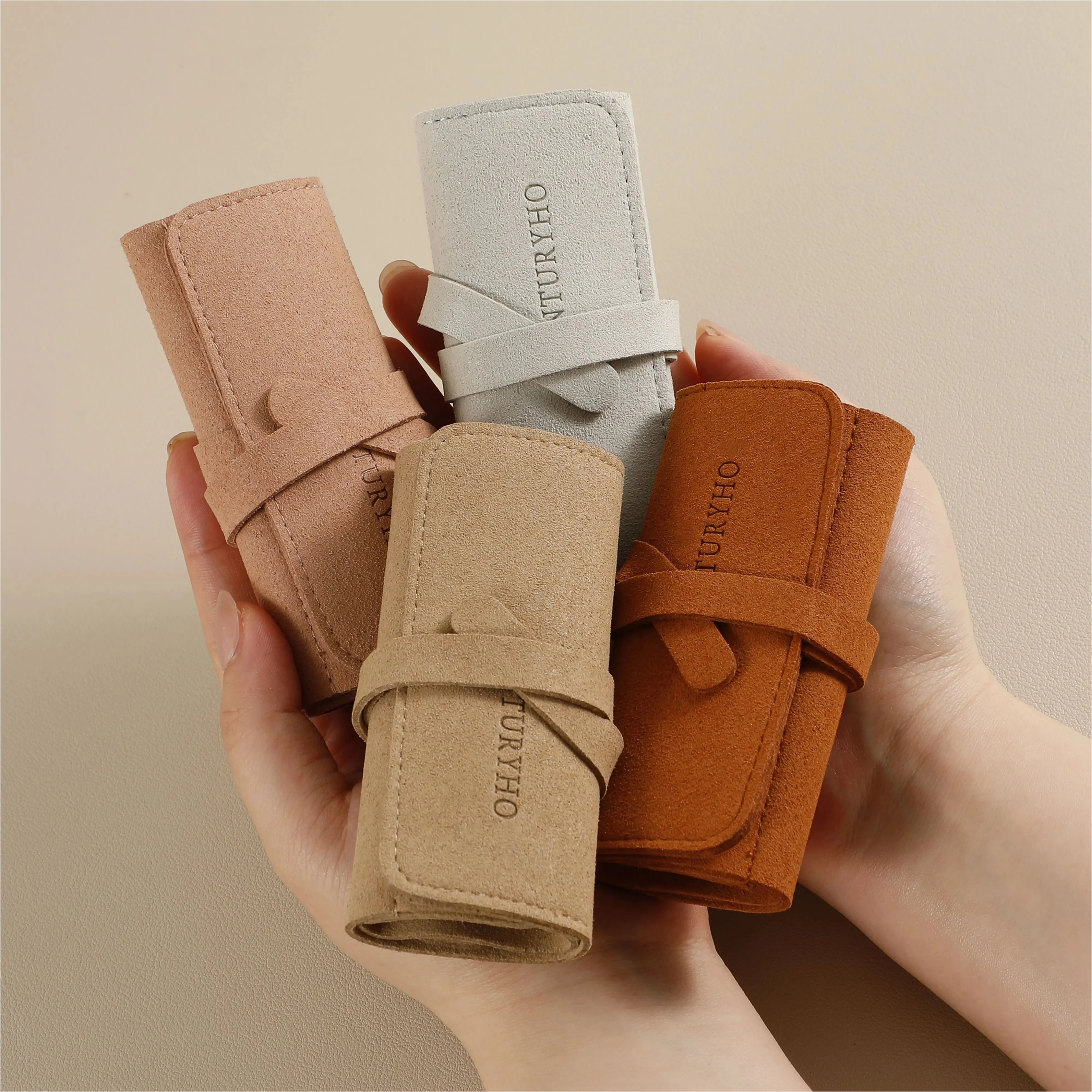 

10pcs Thick Microfiber Travel Jewelry Bags 24*10cm Custom Logo With Logo, Jewelry Organizer Roll Earring Ring Necklace Bag