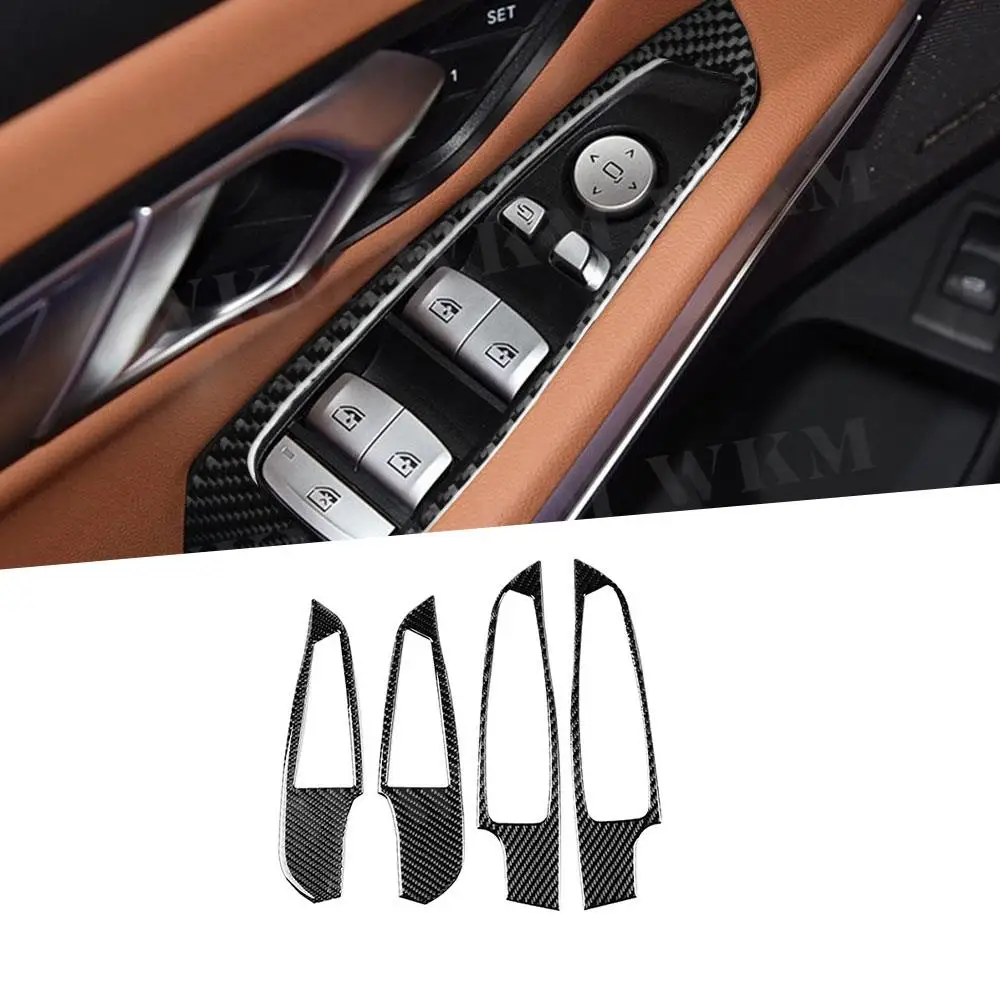 Carbon Fiber Interior Trim Window Lifter Switch Buttons Decorative Frame Cover For BMW G20 G28 2019 2020