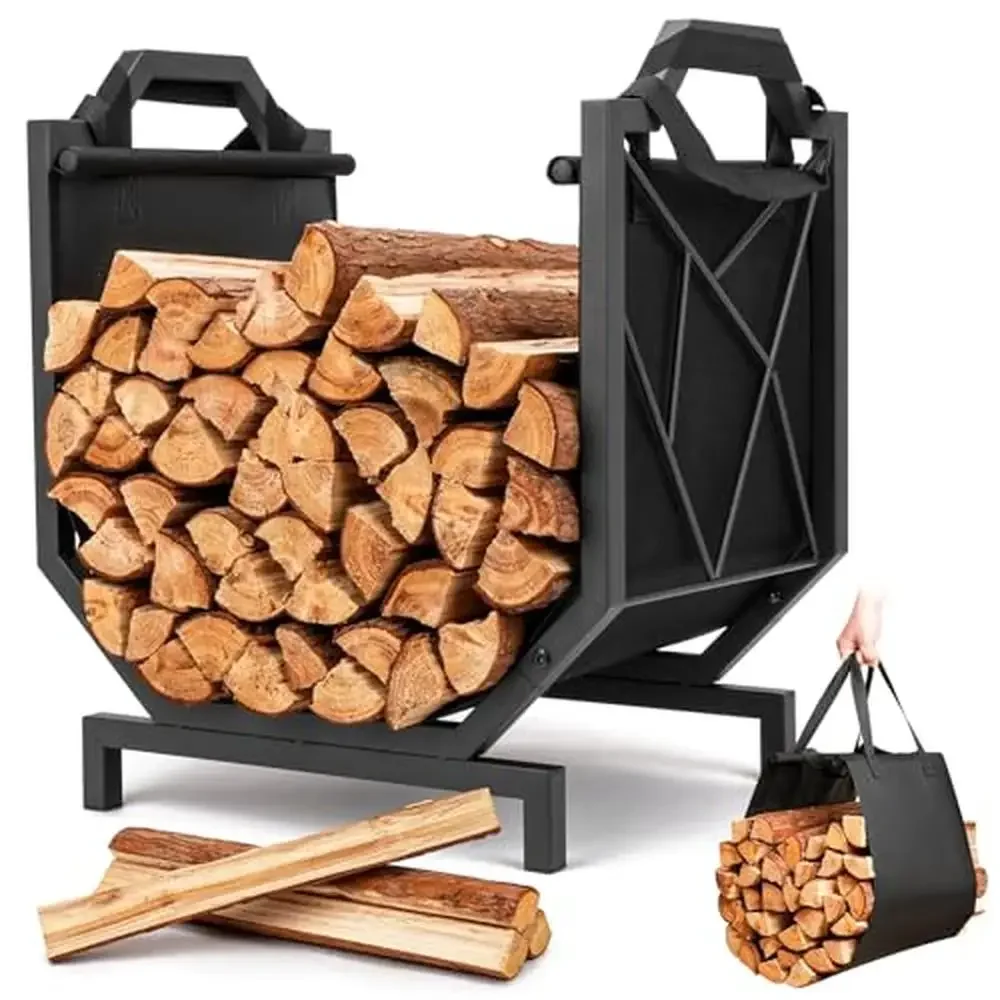 

Полка для дров с холщовой переноской для бревен, водонепроницаемый нержавеющий деревянный органайзер для хранения в помещении и на открытом воздухе, легкая сборка, стабильный дизайн