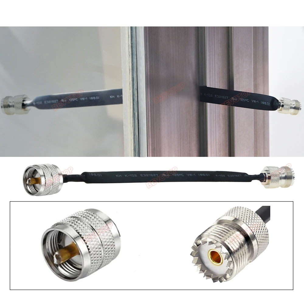 UHF PL-259 UHF Male to UHF Male PL259 Plug Window Pass Adapter RF Coaxial Flat Cable 50 Ohm Coax Pigtail Jumper Cord BEVOTOP