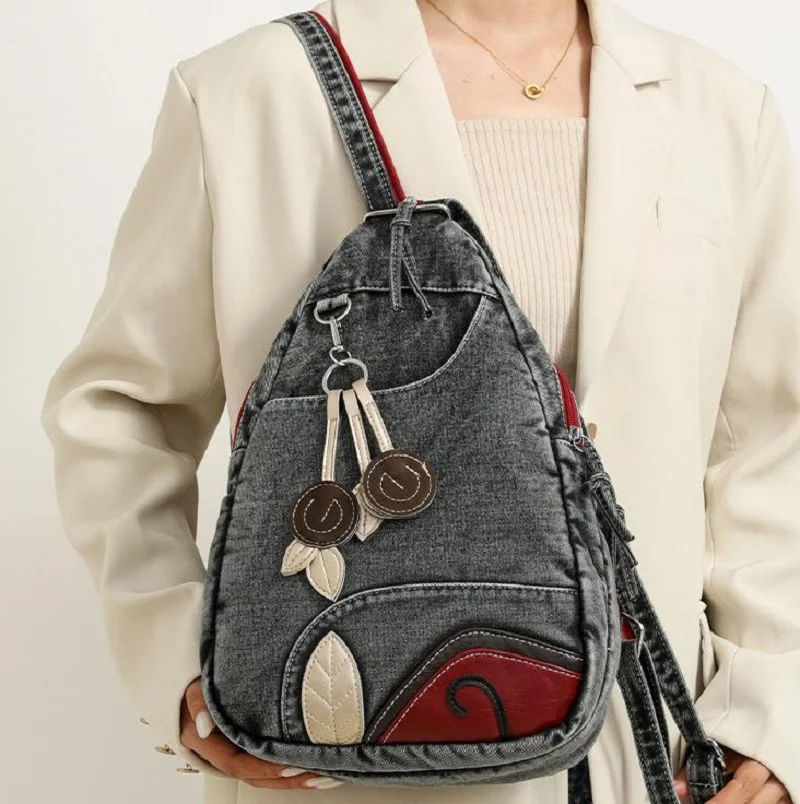 New Korean Fashion Waterproof Denim Travel Backpacks Women's Casual High Capacity Shoulder Bags Crossbody Bag Totes