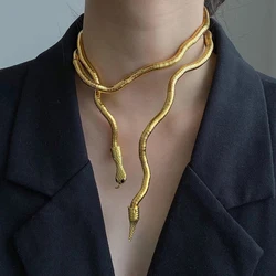 AENSOA 2022 New Punk Multilayer Metal Alloy Gold Black Color Cool Bendy Snake Necklace Bracelet for Women Men Chunky Jewelry