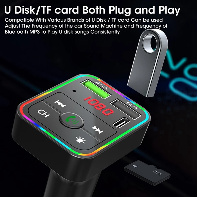 BNVN-Bluetooth 5.0 FM Transmitter Car Receiver Hands-Free Mobile Phone Navigation Call Dual USB Fast Charging