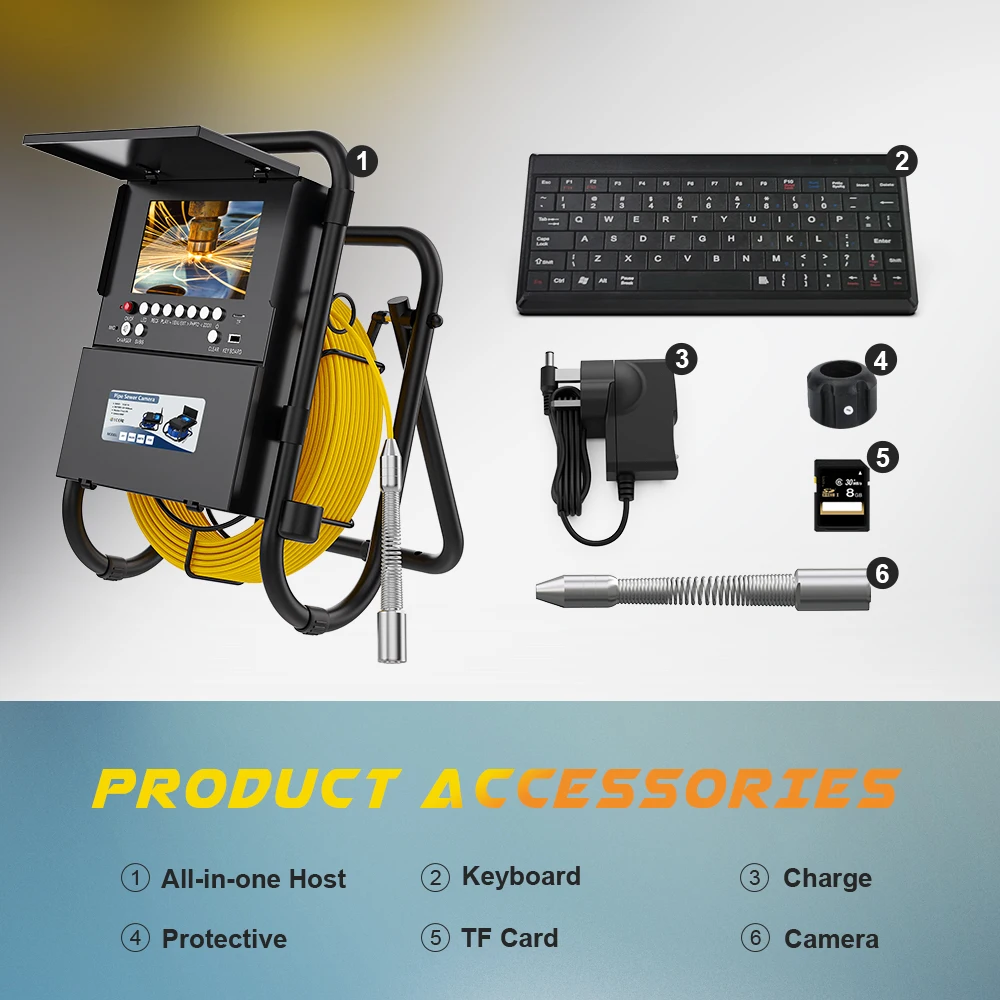 50M  Sewer Pipe Inspection Camera withKeyboard +Meter Counter  DVR 16GB Card Video 23mm Endoscope Camera 7