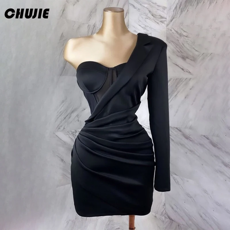 

Black One Sleeve Cocktail Dresses Short Woman Wedding Prom Dress Graduation Dress Mini Vestido de graduación Evening Party Gowns