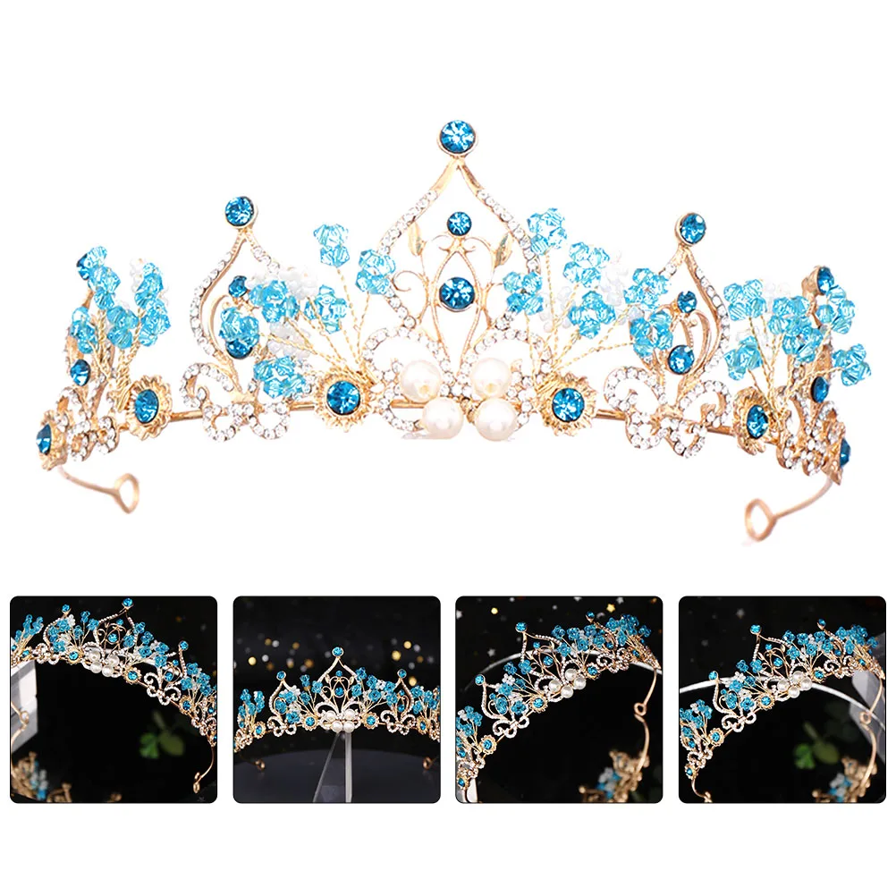 

Princess Hair Accessories Tiara Headdress Blue Metal Kids Tiaras Durable Practical Girl Crown Little Girl Crown Party Daily