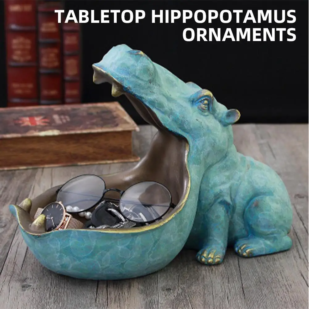 

Hippo Statue Resin Ornament, Large Mouth Snack Storage Bowl Key Holder, Quirky Home Decor for Living Room Tabletop