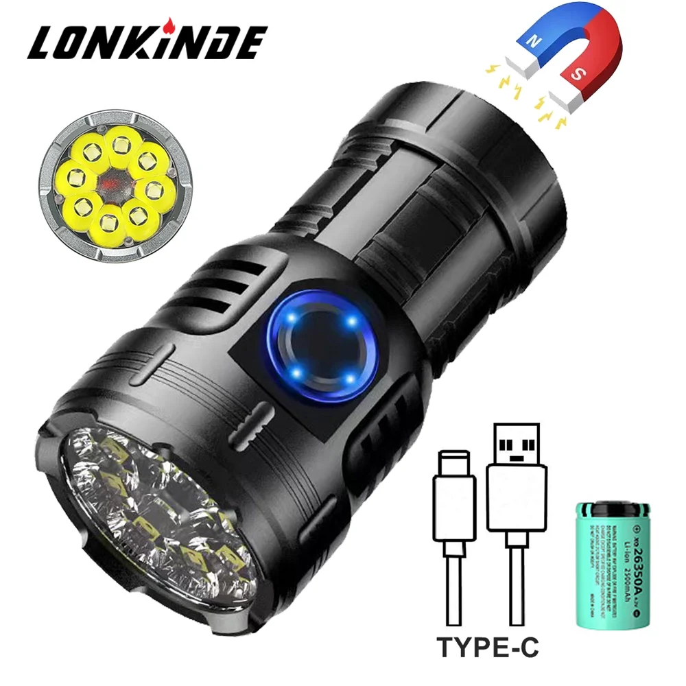 

Powerful Mini EDC LED Flashlights 8LED USB Rechargeable Tactical Torch with Tail Magnet Clip Lantern For Outdoor Camping Fishing