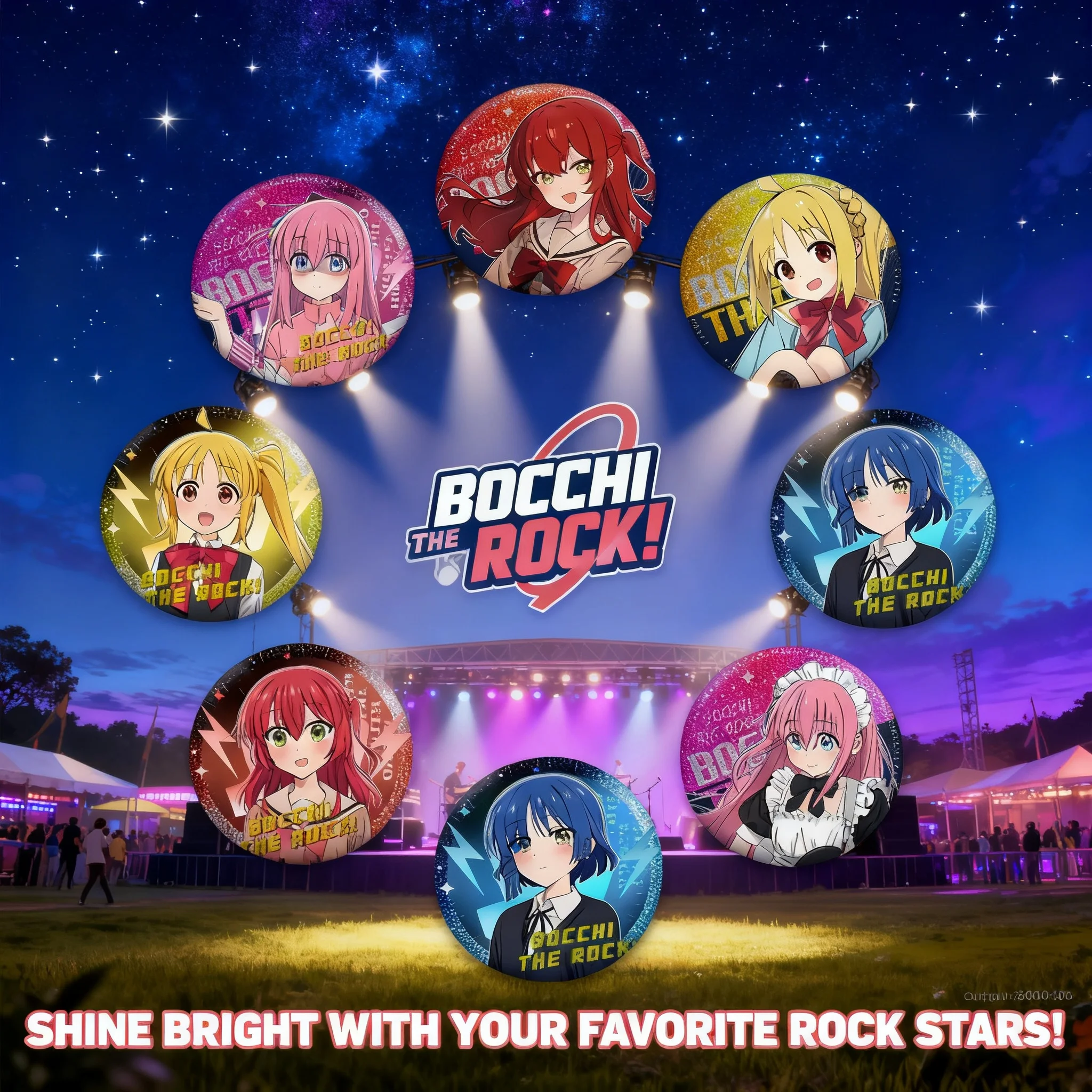 

Anime Badge Otaku Cosplay Accessories 75mm 58mm PTE Double Flash Emblem Silver Onion Plain Laser Lonely Rock Anime Pin Button