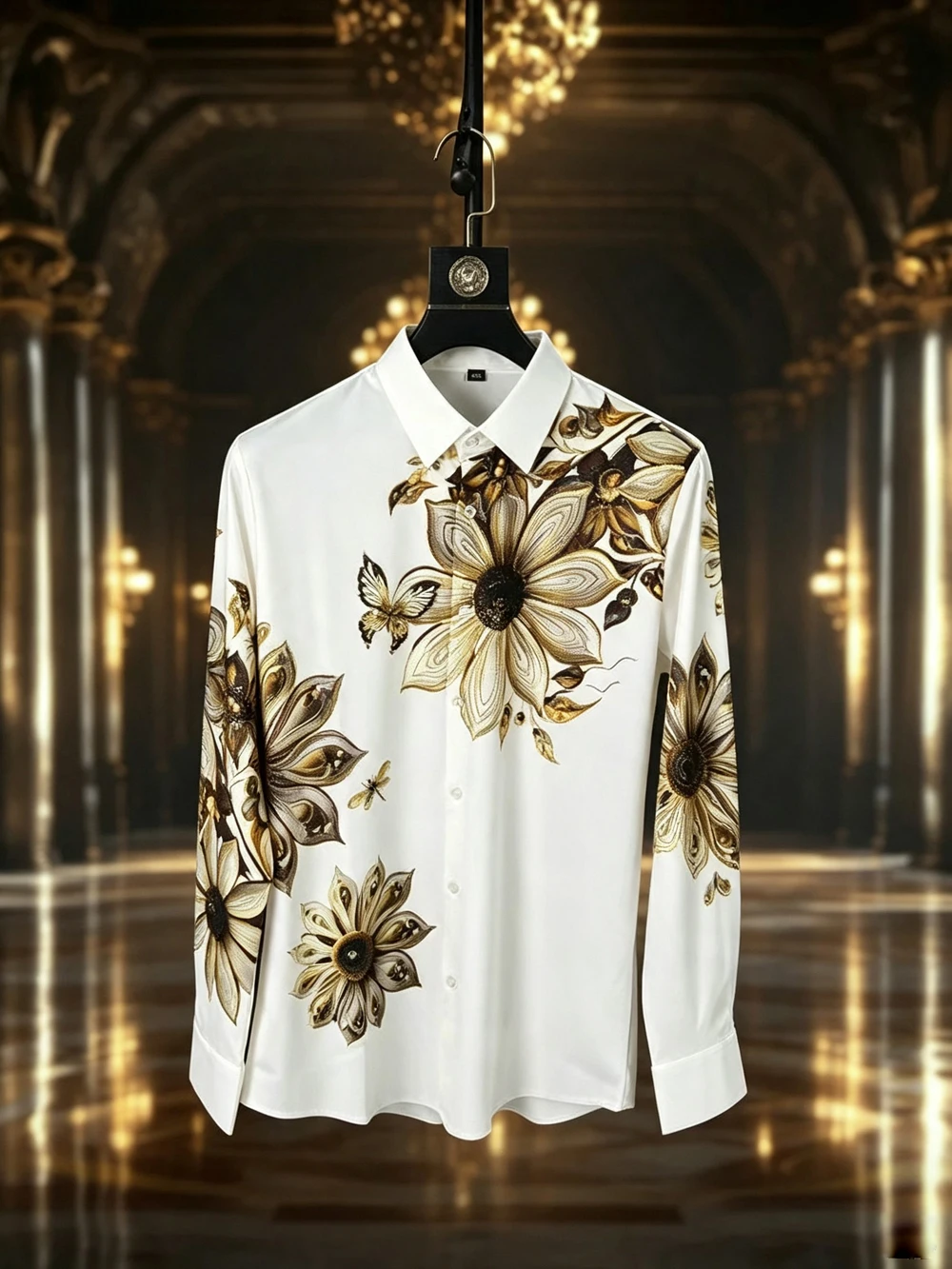 2026 Men's Light Luxury Silk-Feel Polyester Long Sleeve Shirt Extra Large Flower 3D Printed Shirt Festival Party Gift for Men