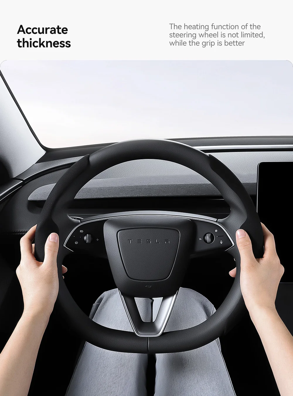 Lenkradabdeckung aus Carbonfaser-Optik, Sportlenkrad, rutschfeste Hülle, universell passend für Tesla Model 3 und Y, ideal für Autofahrten. – Detail 14