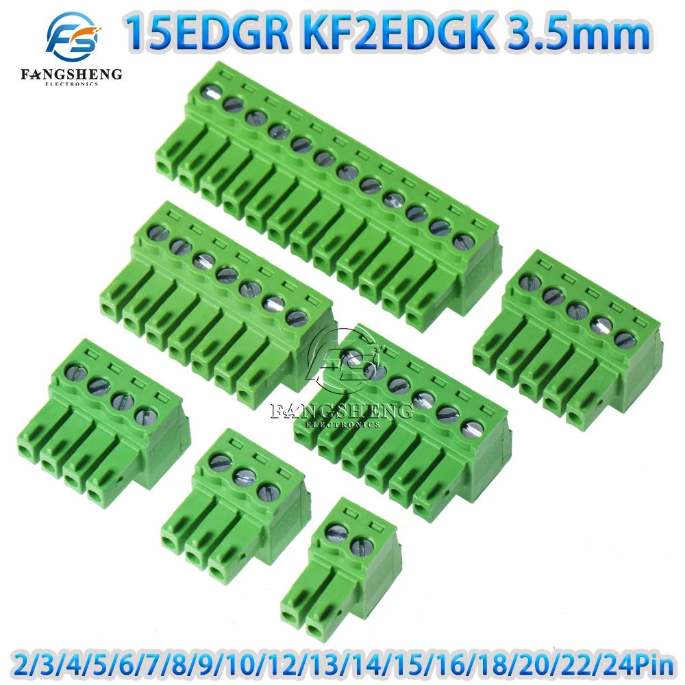 10pcs 15EDG KF2EDGK-3.5mm -2/3/4/5/6/7/8/9/12/18/24P/plug 300V/8A3.5mm spacing plug-in terminal block 15EDG KF2EDG 3.5mm