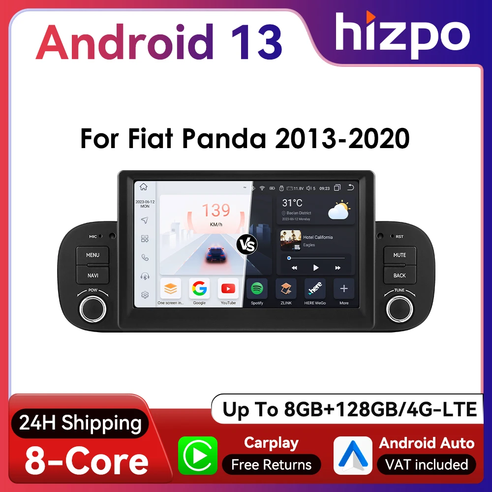 Hizpo 2Din 7inch Android13 Car Radio for Fiat Panda 2013 - 2020 GPS Navigation 4G BT Carplay RDS DSP SWC UI7862 Multimedia