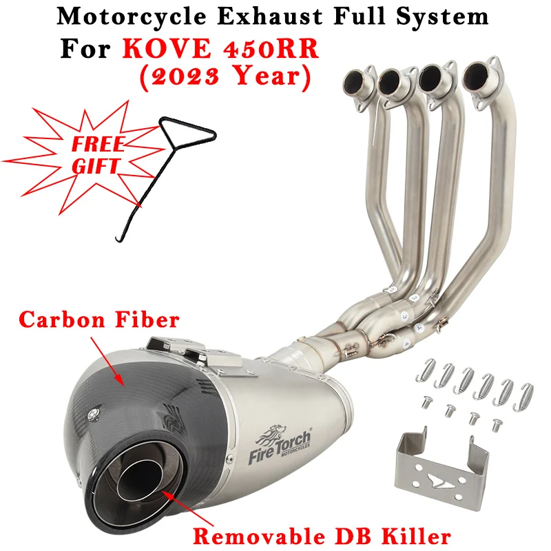 

Motorcycle Exhaust Full System Modified Carbon Fiber Muffler With Front Middle Link Pipe DB Killer Escape For KOVE 450RR 2023