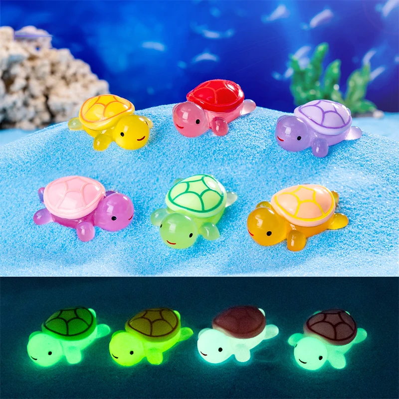 Cute Cartoon Resin Luminous Turtle Ornament Cartoon Aquarium Fish Tank Miniature Desktop DIY Home Decoration Accessories Gifts