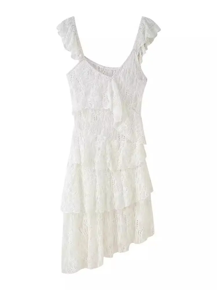 Verão 2025 Nova Faion Lace Em Camadas Decoração Strap Dr Feminino 229890 72 Doce Cintura Alta Fly Sve Poliéster Bolo Sk...