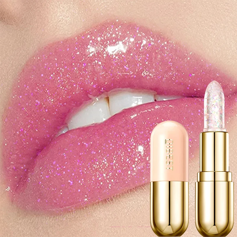 Batom hidratante com glitter gelatinoso, bálsamo labial colorido hidratante natural, transparente, impermeável, maquiagem feminina coreana, 24 horas