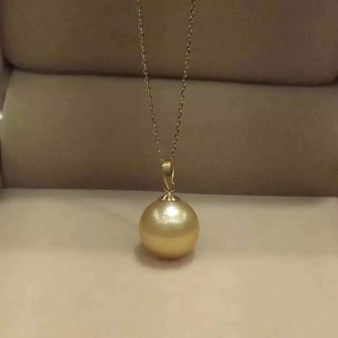 New AAA+Round Nanhai Gold Pearl 18 inch 8-9mm 9-10mm 10-11mm 11-12mm 18K/Au Gold 750 Pendant