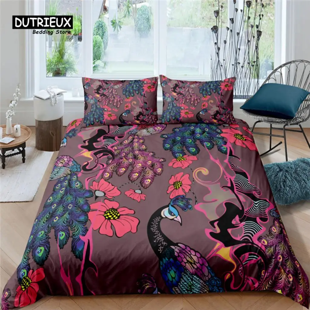 

Home Living Luxury Peacock Print 2/3Pcs Soft Duvet Cover PillowCase Queen and King Size Kids Bedding Set EU/US/AU Size