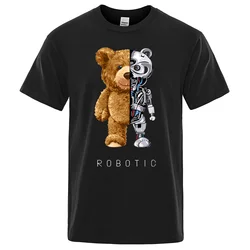Funny Ted Bear Robot Tshirt Robotic Bear Men Short Sleeve Fashion Casual Clothing Summer Cotton Tees Oversized Street T-Shirts