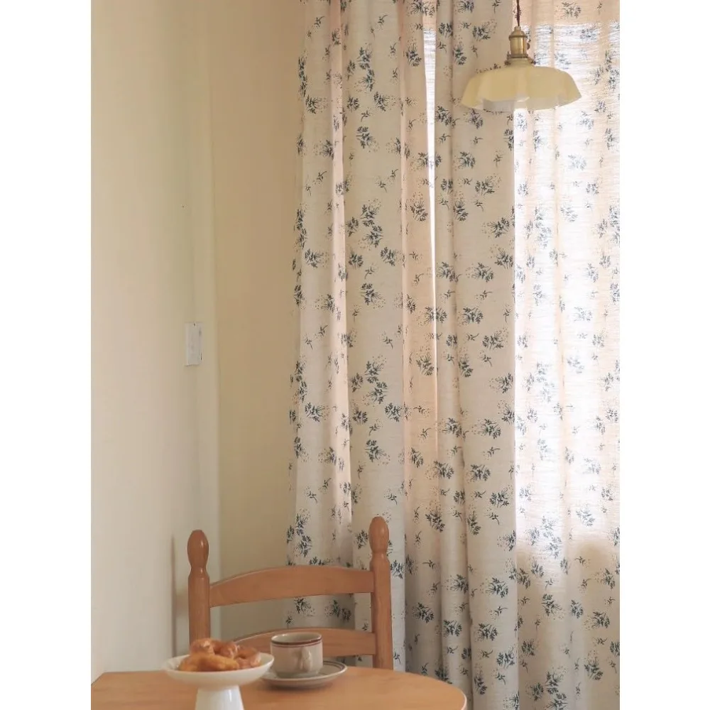 Tende plissettate in lino verde salvia 63 per soggiorno - 60 % oscuranti, stile floreale da giardino con nucleo in cottage