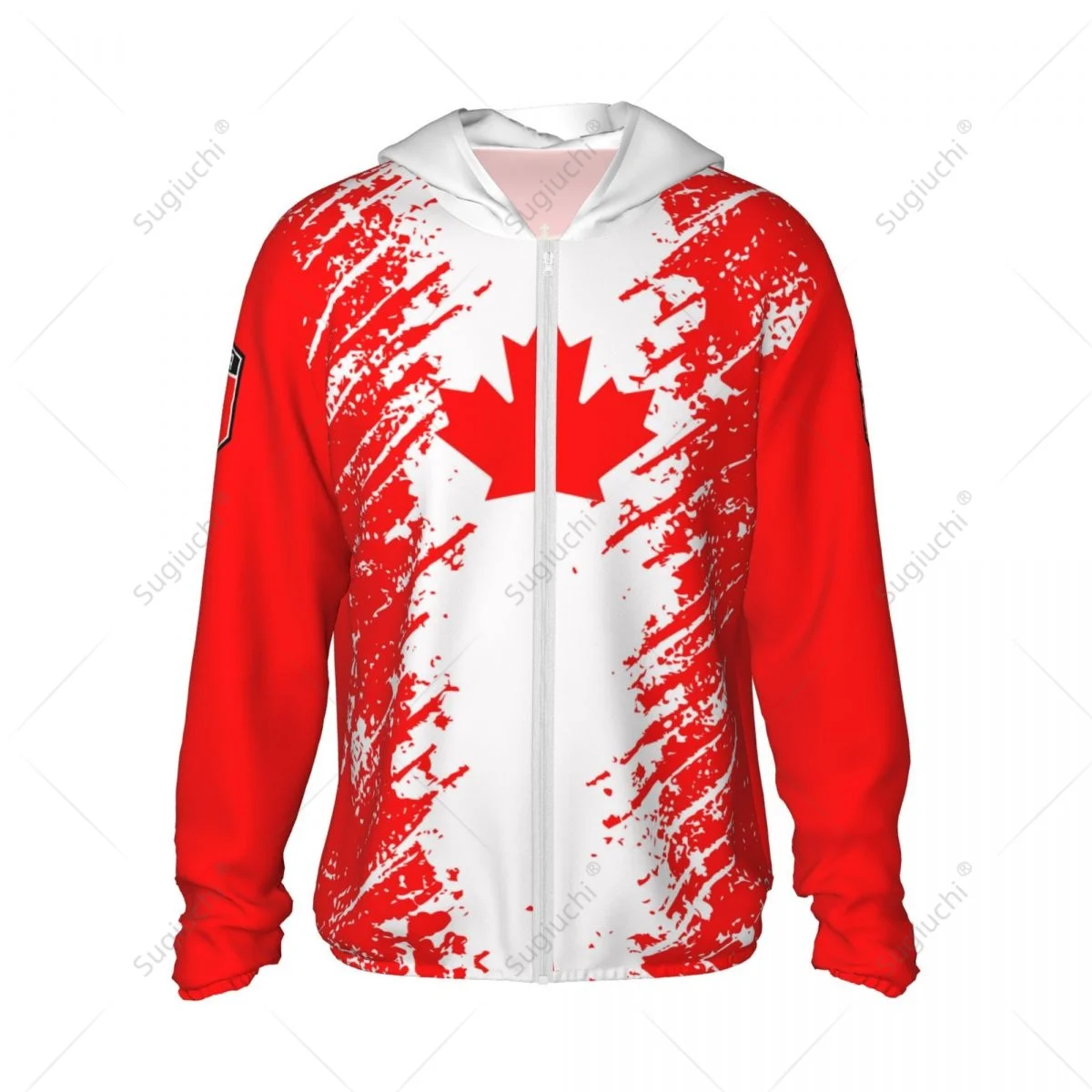 Canada Flag Sun Protection Hoodie Sunscreen Clothes Fishing Cycling Running Quick Dry Long Sleeve With Zipper Polyester