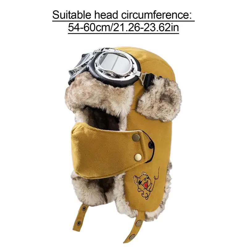 Lei Feng Hat Men\'s Windproof Hunter Hat For Men Winter Warm Trapper Hat With Goggles Earmuffs Face Cover For Cycling Skiing