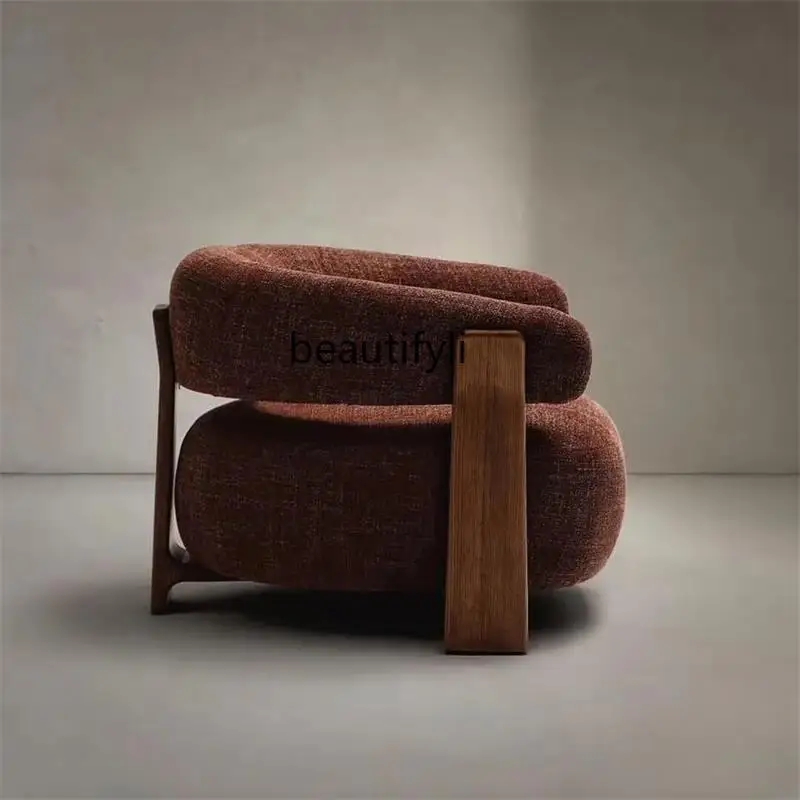 Medieval negotiation chair light luxury solid wood fabric designer receives Nordic minimalist armchair