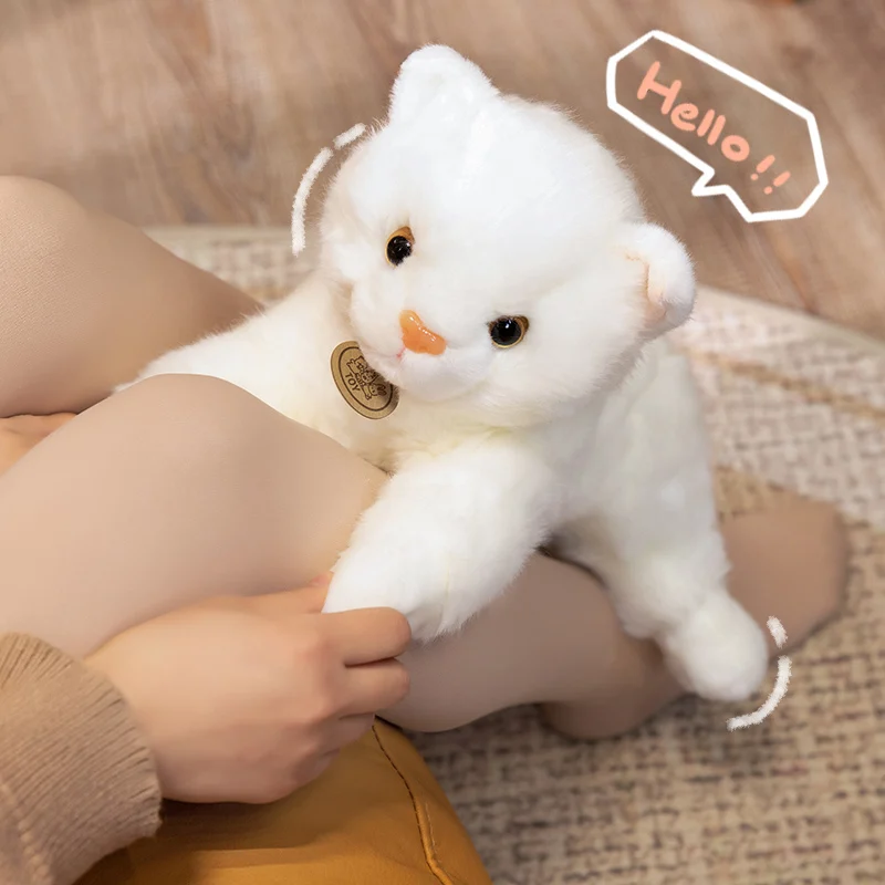 Kawaii Simulation White Lying Cat Plush Pillow Toy New Stuffed Animals Peluche Pet Dolls Realistic Birthday Gift