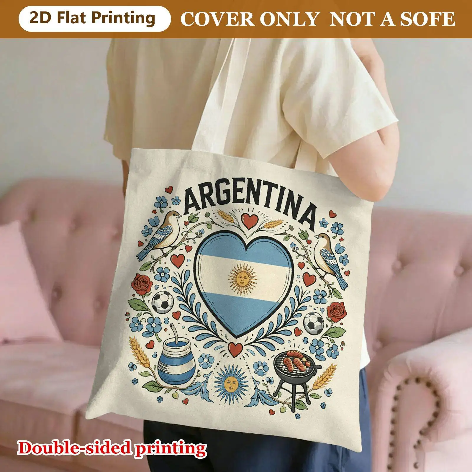 Argentina Flag Heart Print Tote Bag Suitable for Women Fashion Foldable Shoulder Bag with Argentina Football Enthusiast Fan Gift