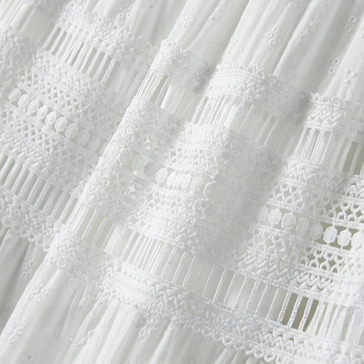 Jupe trapèze mi-longue amincissante, taille haute, dentelle brodée, Design ajouré, mélange de coton, jupe corporelle coréenne