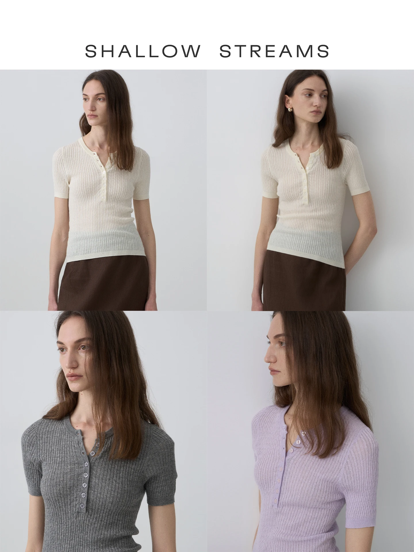 

Cloud Soft Acetate Wool Knitted Top Summer Casual Style Half Open Collar Short Sleeve Regular Fit Knitwear by SHALLOW STREAMS