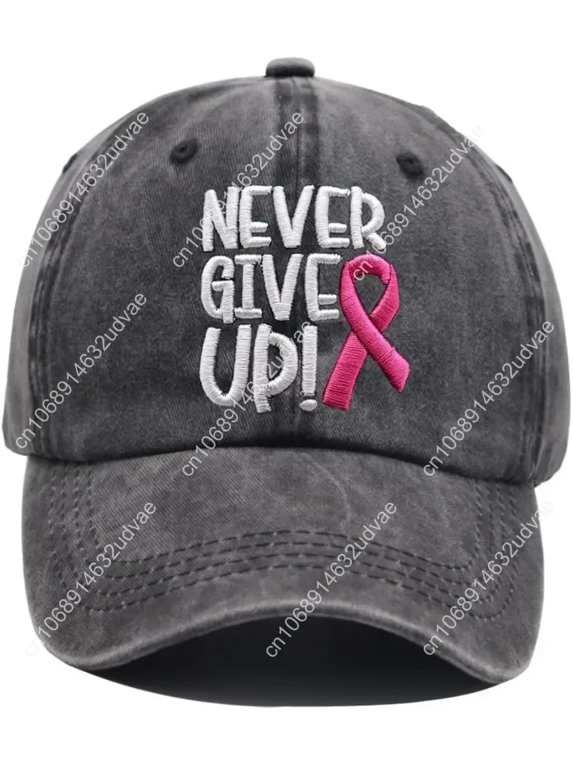 

HHNLB Women's Pink Ribbon Logo Breast Cancer Awareness Hat, Embroidered Adjustable Never Give Up Baseball Cap