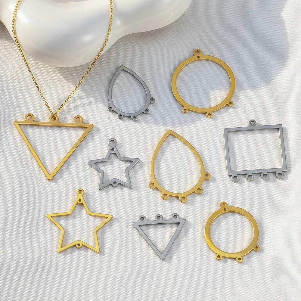 5pcs Stainless Steel Round Square Star Waterdrop Triangle Multi-layered Fringe Pendant Base Women for DIY Earring Jewelry Making