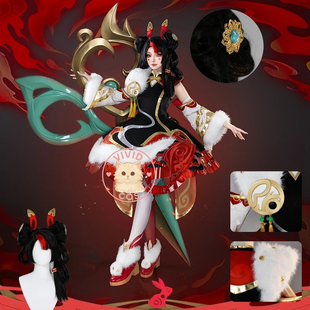 

Game LOL Role Playing Cosplay Costume Anime Gwen high Quality Clothes Lolita Red Dress Wig Shoes for Women Adult Comic Con Party