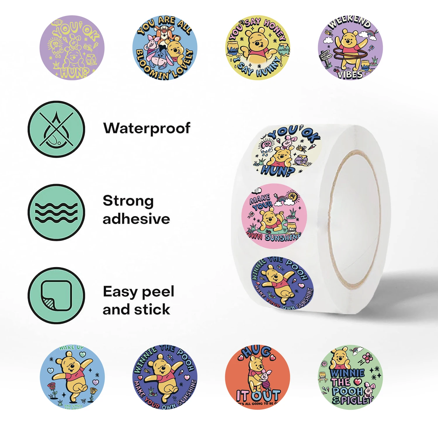 ديزني 500 قطعة بوه الدب لفة ملصق مذكرات الكمبيوتر المحمول الأمتعة سكيت الكرتون ملصق متعة الكلاسيكية هدية الديكور