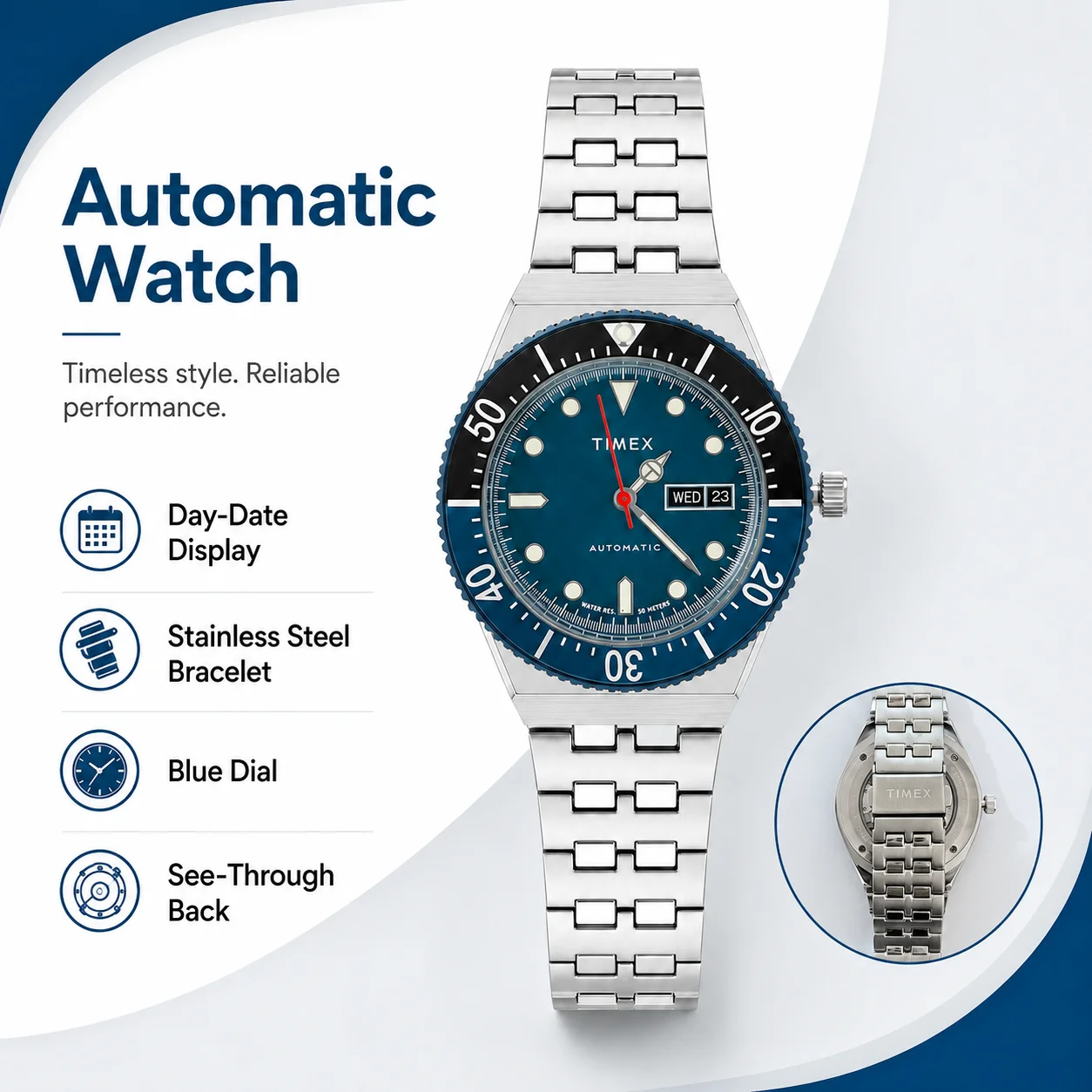 men-timex-automatic-automatic-watch-retro-diver-blue-dial-rotating-bezel-stainless-steel-bracelet-day-date-watch